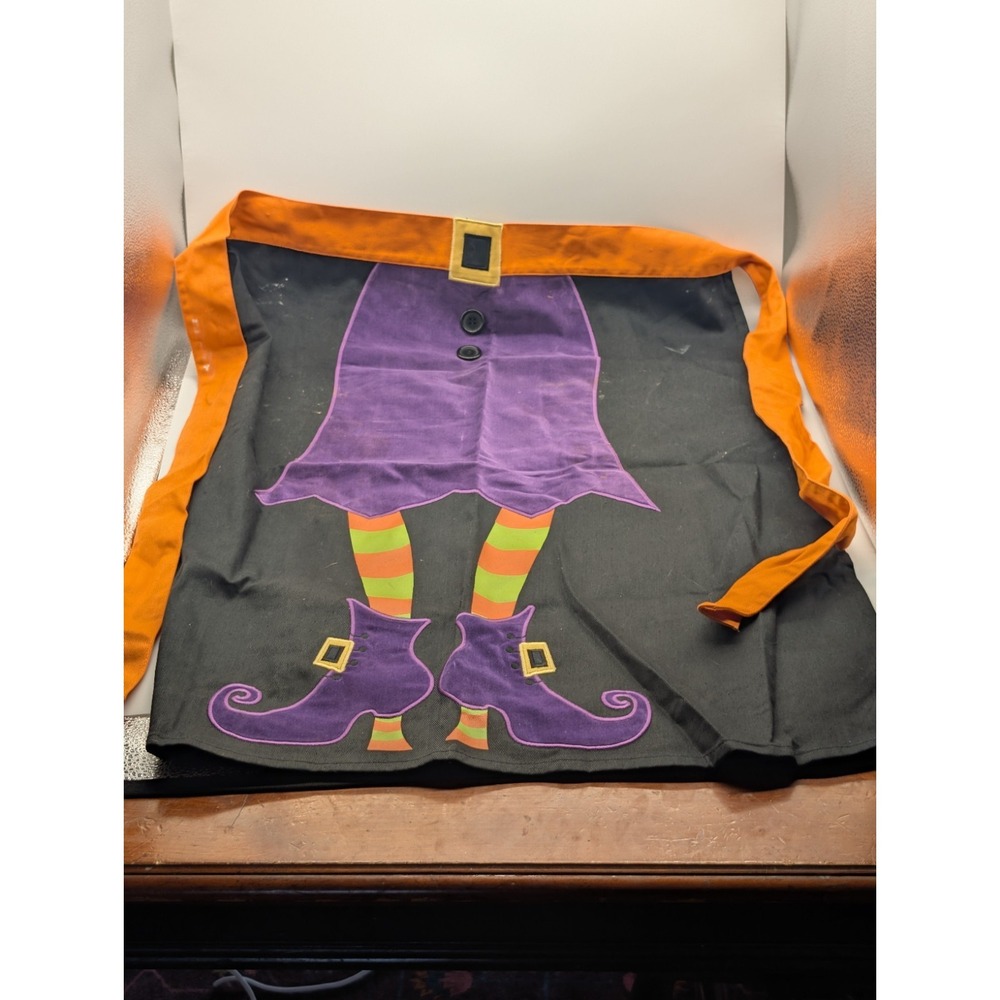 Halloween Kitchen Half Apron Adult Witch 100% Cotton Purple Orange Black by Ritz